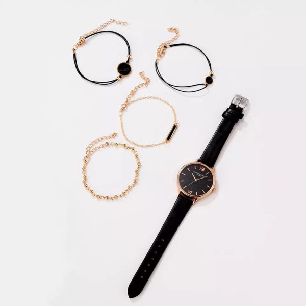 5pcs Set Women's Luxury Leather Band Analog Quartz Wrist Watch - Image 2