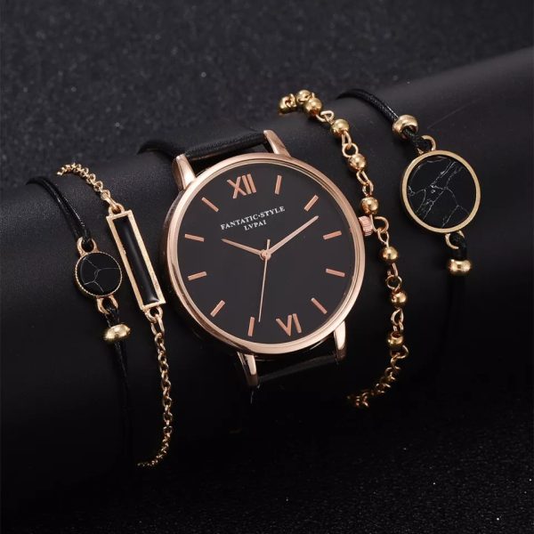 5pcs Set Women's Luxury Leather Band Analog Quartz Wrist Watch - Image 3