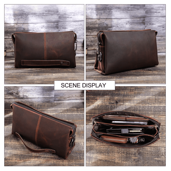 Genuine Leather Men Clutch Bag Large Capacity Coded Lock Design