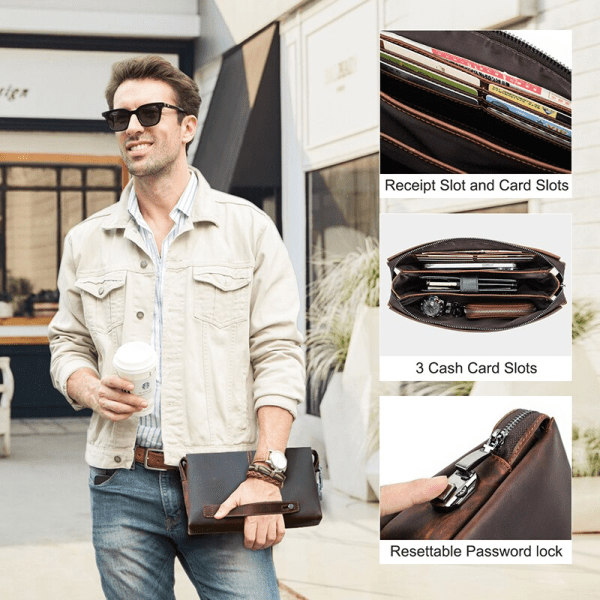 Genuine Leather Men Clutch Bag Large Capacity Coded Lock - Image 4