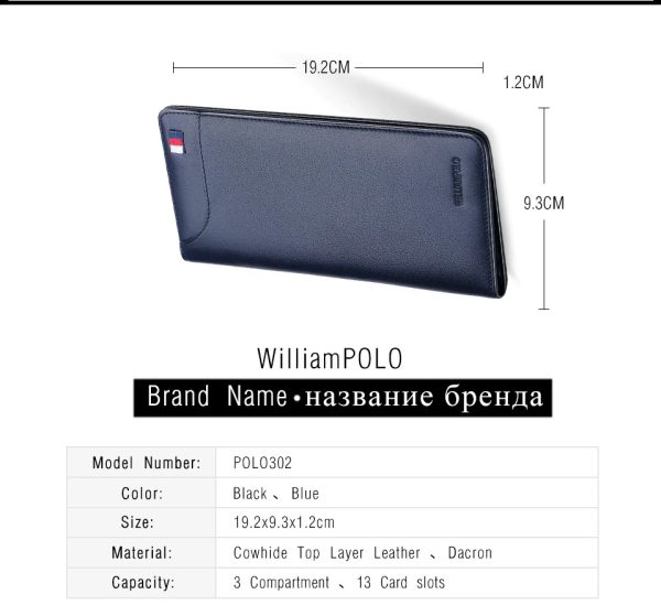 WilliamPOLO Men’s long leather wallet BLUE - Image 5