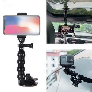 Car Suction Cup Holder With Action Camera Phone Clip