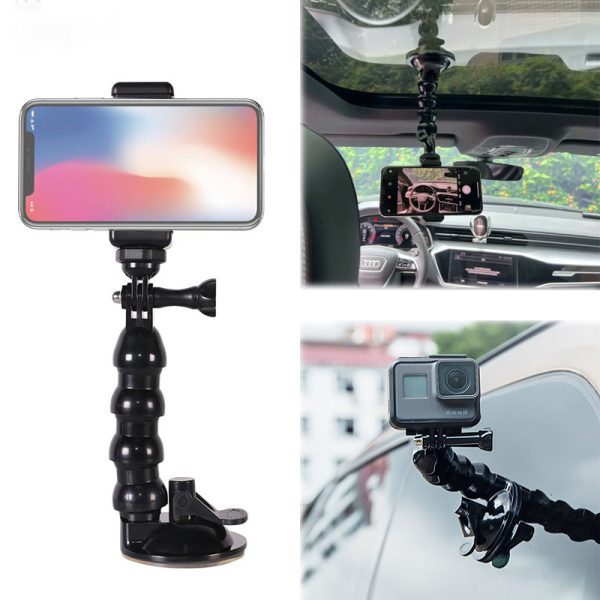 Car Suction Cup Holder With Action Camera Phone Clip