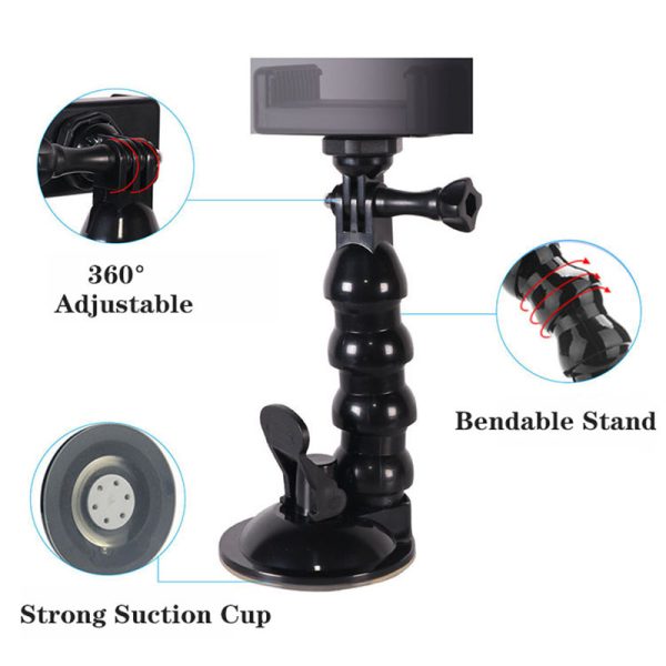 Car Suction Cup Holder With Action Camera Phone Clip - Image 4