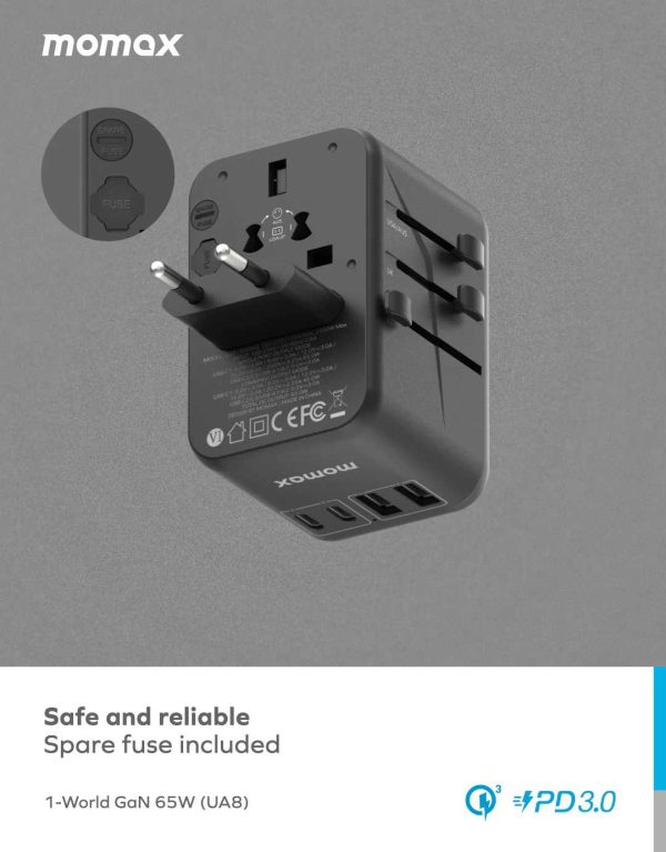 Momax 65W Travel Adapter Universal Socket - Image 5