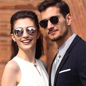 Fashion Round Frame Metal Polarized Couple Sunglasses