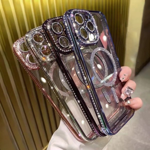 Plating Diamond Magnetic Transparent Case Protective Camera Shell - Image 2