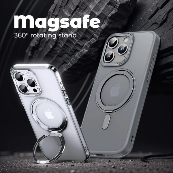 Luxury Magnetic Stand Phone Case For iphone 15 Pro Max Plus Ring Holder Transparent Matte Cover Funda - Image 3