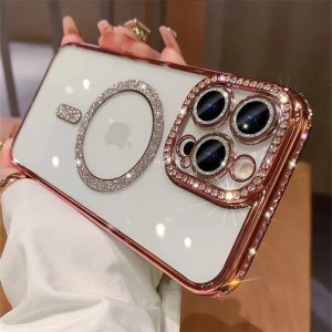 Plating Diamond Magnetic Transparent Case Protective Camera Shell