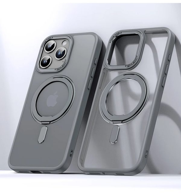 Luxury Magnetic Stand Phone Case For iphone 15 Pro Max Plus Ring Holder Transparent Matte Cover Funda - Image 2