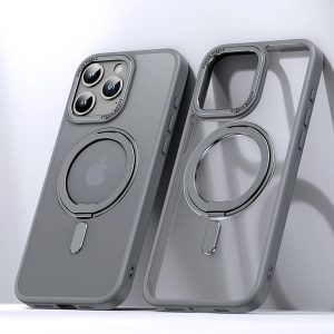 Luxury Magnetic Stand Phone Case For iphone 15 Pro Max Plus Ring Holder Transparent Matte Cover Funda