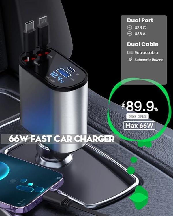 4 in 1 Retractable 100W Super Fast Car Charger - Image 6